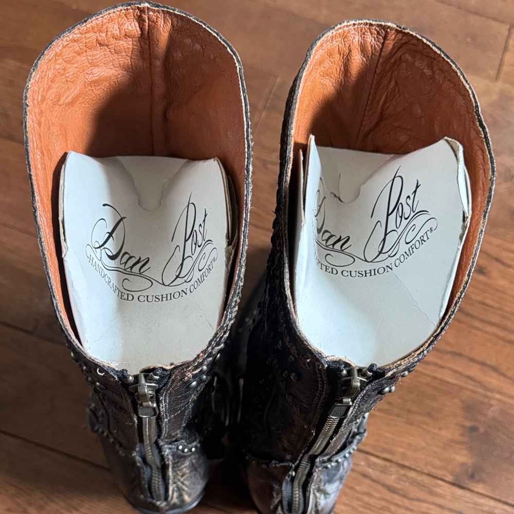 Dan Post Dark Brown Embossed Western Boots with Stud Details - Picture 2 of 7